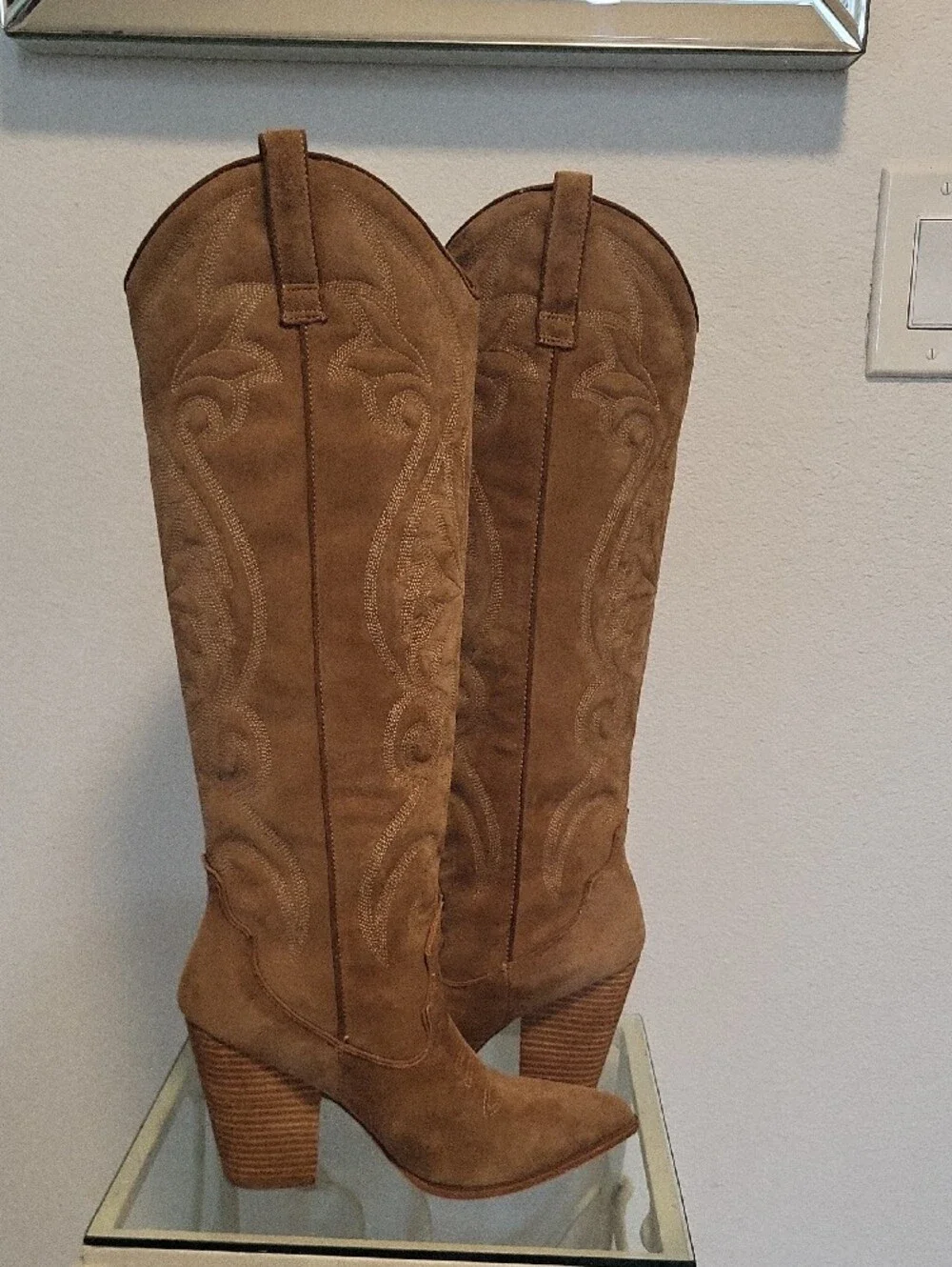 Steve Madden Tessy Tall Western Suede Boots - Brown Size 8 Nwt
